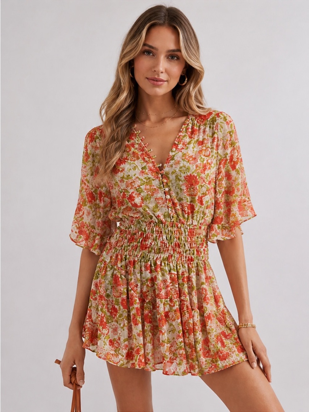 🌺 MISA x ANTHROPOLOGIE Romantic Flutter Sleeved Floral Mini Dress. Size SMALL